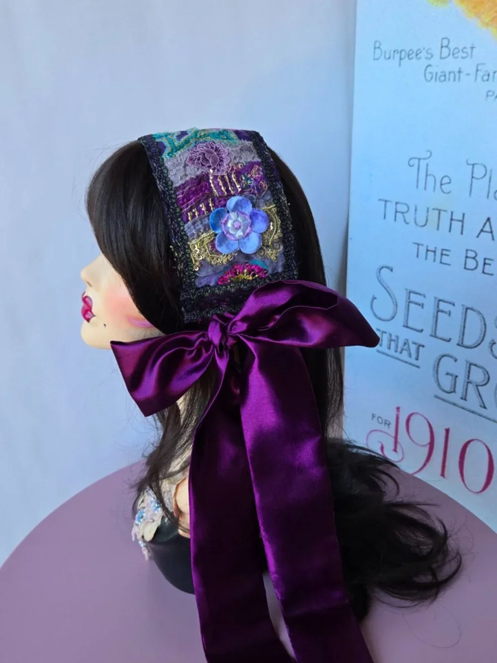 Handmade Purple and Blue Quilted Hair Sash Y2k-Style - Picture 6 of 13